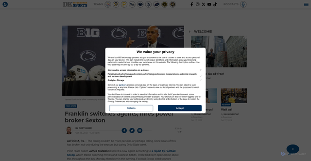 Security scan screenshot of https://www.dkpittsburghsports.com/2021/10/26/penn-state-football-franklin-new-agent-jimmy-sexton