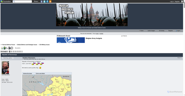 Security scan screenshot of https://www.russiadefence.net/t2994-republic-of-novorossiya