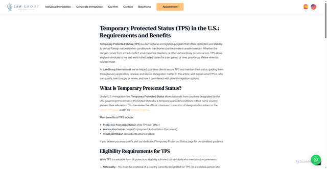 Security scan screenshot of https://lgilawyers.com/temporary-protected-status-tps-what-is-and-how-it-works/