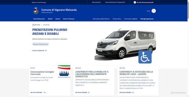 Security scan screenshot of https://www.comune.vigarano.fe.it