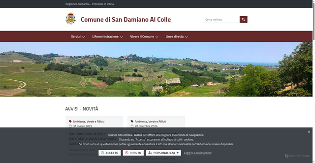 Security scan screenshot of https://www.comune.sandamianoalcolle.pv.it/it-it/home