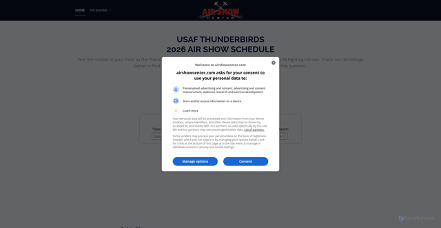 Security scan screenshot of https://www.airshowcenter.com/airshows/jet-teams/1-2/usaf-thunderbirds/current