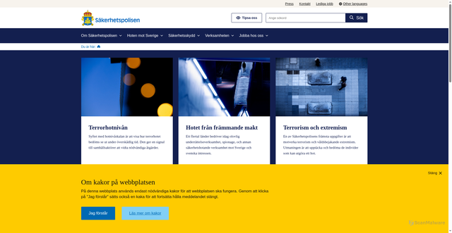 Security scan screenshot of https://www.sakerhetspolisen.se/