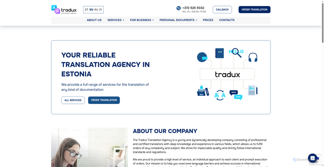 Security scan screenshot of https://tradux.ee/en/