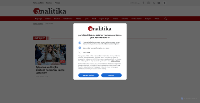 Security scan screenshot of https://www.portalanalitika.me/tagovi/sarah-khalifa