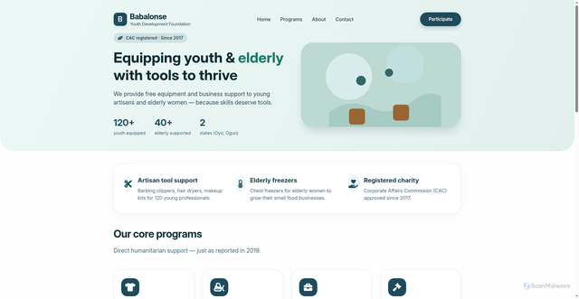 Security scan screenshot of https://babalonse-youth-development-foundation-jjrpdqs6t1.edgeone.app/