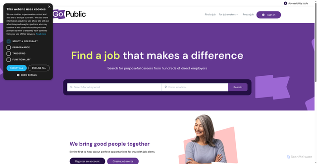 Security scan screenshot of https://jobsgopublic.com