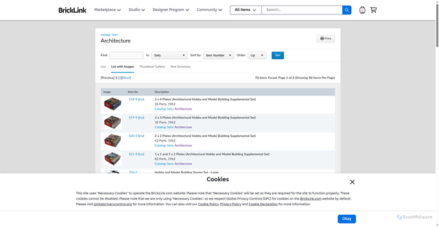 Security scan screenshot of https://www.bricklink.com/catalogList.asp?catType=S&catString=629