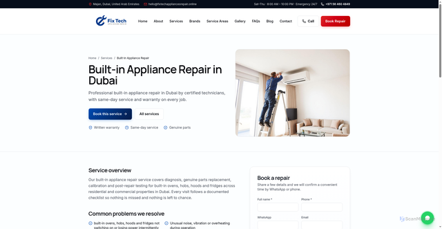 Security scan screenshot of https://fixtechappliancesrepair.online/services/built-in-appliance-repair