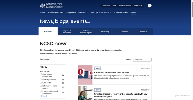 Security scan screenshot of https://www.ncsc.gov.uk/section/keep-up-to-date/ncsc-news