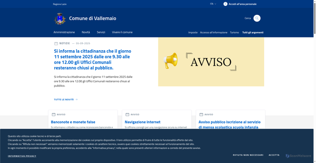 Security scan screenshot of https://www.comune.vallemaio.fr.it/