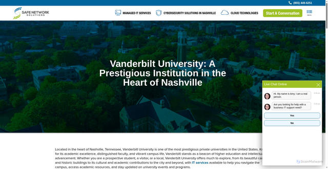 Security scan screenshot of https://www.safenetworksolutions.com/nashville-city-guide/vanderbilt-university-nashville/