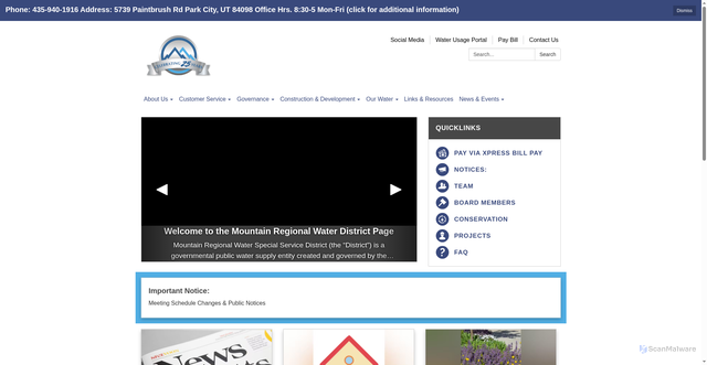 Security scan screenshot of https://www.mtnregionalwaterutah.gov/