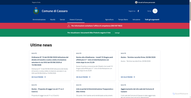 Security scan screenshot of https://www.comune.cassaro.sr.it