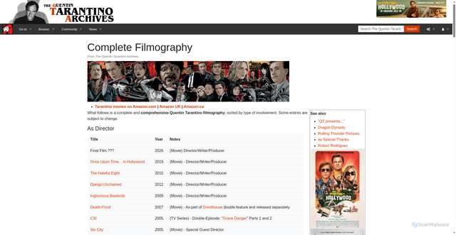 Security scan screenshot of https://wiki.tarantino.info/index.php/Complete_Filmography