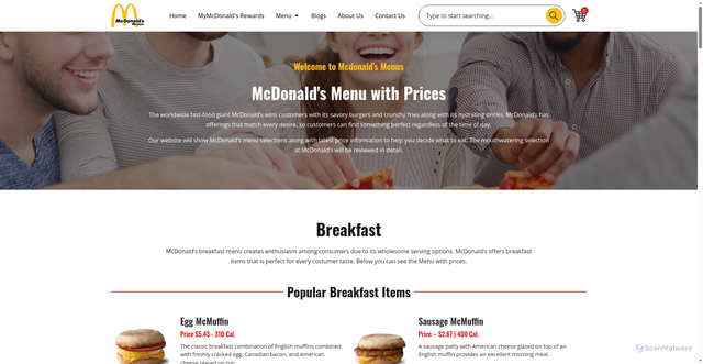 Security scan screenshot of https://www.mcdonaldsmenus.us/