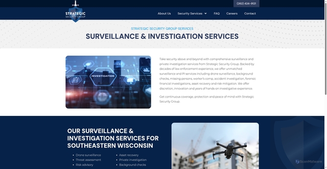 Security scan screenshot of https://strategicsecurity1.com/security-services/surveillance-investigation-services/