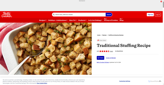 Security scan screenshot of https://www.bettycrocker.com/recipes/traditional-stuffing-recipe/33c60498-d187-43ae-a189-c7f23377b734