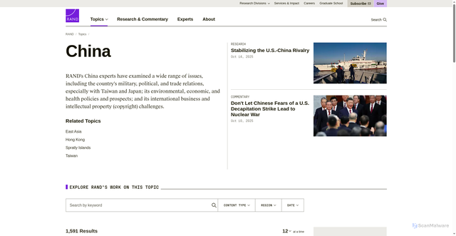 Security scan screenshot of https://www.rand.org/topics/china.html