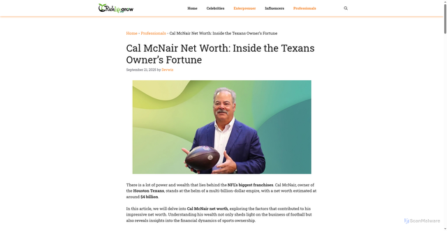 Security scan screenshot of https://richlifegrow.com/cal-mcnair-net-worth/