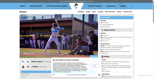 Security scan screenshot of https://csidolphins.com/news/2026/5/2/baseball-baseball-concludes-2026-season-with-a-single-game-against-molloy.aspx