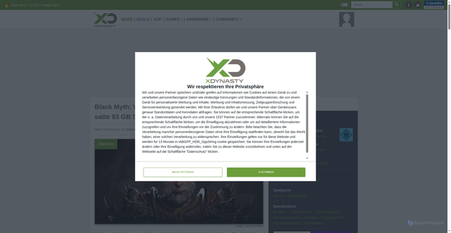 Security scan screenshot of https://www.xboxdynasty.de/news/black-myth-wu-kong/heutiges-update-frisst-auf-ps5-satte-93-gb-speicher/