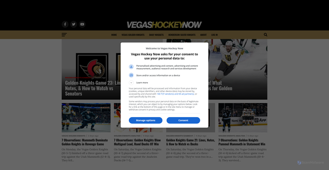 Security scan screenshot of https://vegashockeynow.com/