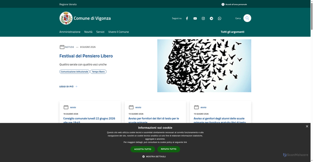 Security scan screenshot of https://www.comune.vigonza.pd.it