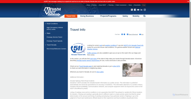 Security scan screenshot of https://www.dot.nv.gov/travel-info
