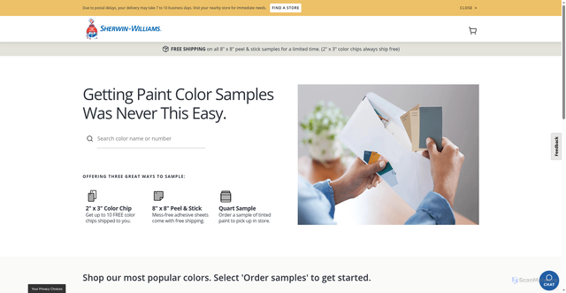 Security scan screenshot of https://samples.sherwin-williams.com