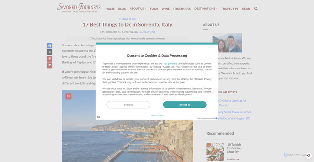 Security scan screenshot of https://www.savoredjourneys.com/things-to-do-in-sorrento-italy/