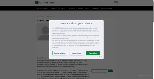 Security scan screenshot of https://essential.football/players/1696/s-chukwueze/