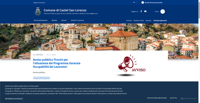 Security scan screenshot of https://www.comune.castelsanlorenzo.sa.it/