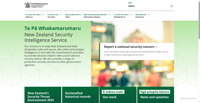 Security scan screenshot of https://www.nzsis.govt.nz/