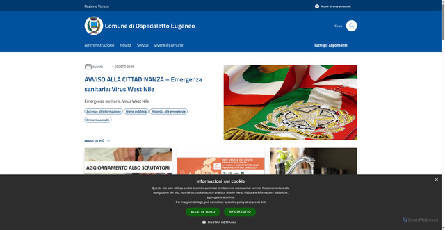 Security scan screenshot of https://www.comune.ospedalettoeuganeo.pd.it/it