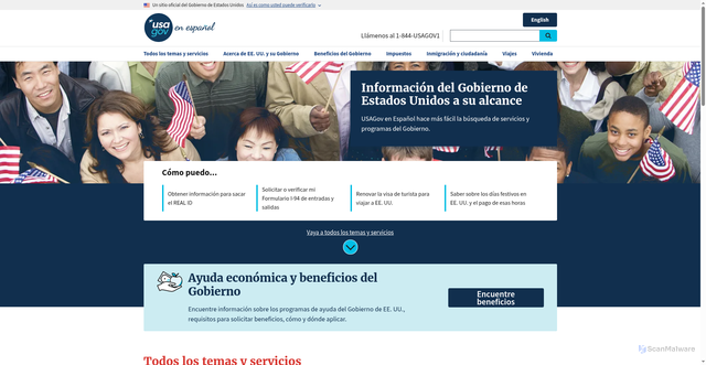 Security scan screenshot of https://www.usa.gov/es/