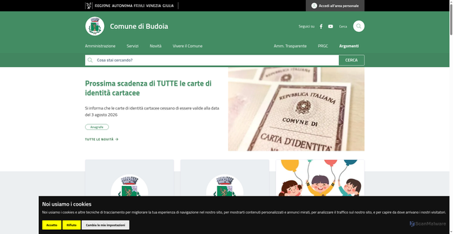 Security scan screenshot of https://www.comune.budoia.pn.it