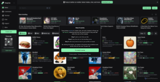 Security scan screenshot of http://pump.fun/