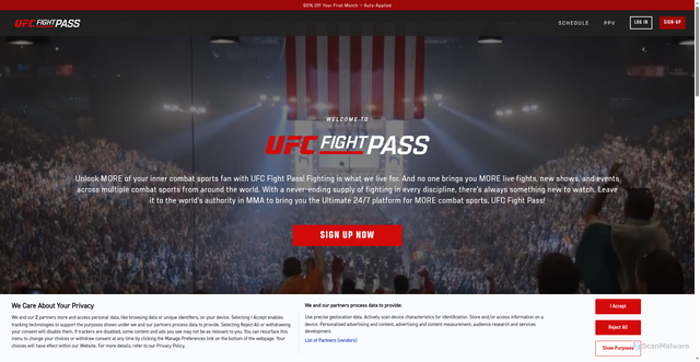 Security scan screenshot of https://www.ufcfightpass.com/