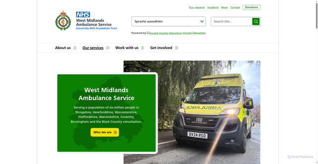 Security scan screenshot of http://www.wmas.nhs.uk