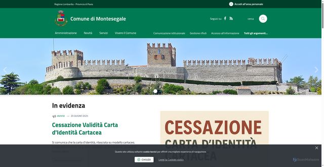 Security scan screenshot of https://www.comune.montesegale.pv.it