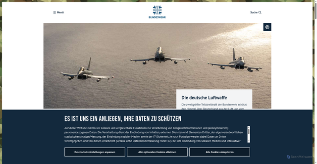 Security scan screenshot of https://www.bundeswehr.de/de/organisation/luftwaffe