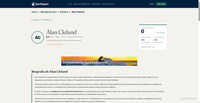 Security scan screenshot of https://surfreport.com.br/mundial-de-surf/surfista/alan-cleland