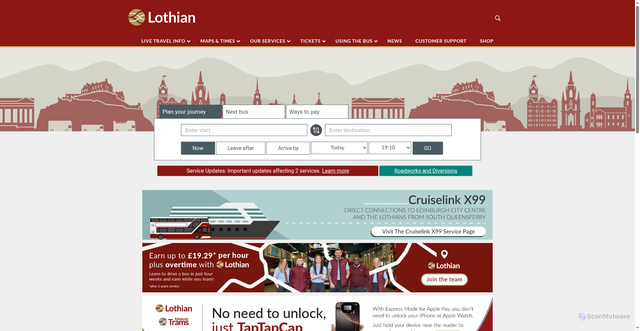 Security scan screenshot of http://lothianbuses.com/