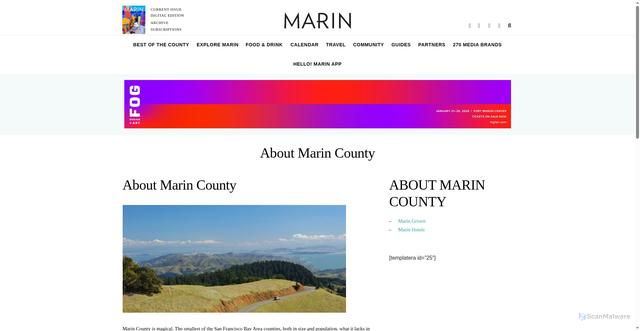 Security scan screenshot of https://marinmagazine.com/about-marin-county/