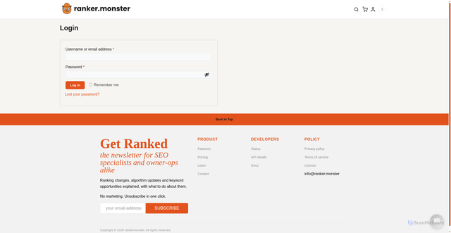 Security scan screenshot of https://ranker.monster/my-account/