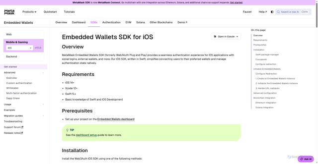 Security scan screenshot of http://metamask-docs-4q672pqsp-consensys-ddffed67.vercel.app/embedded-wallets/sdk/ios