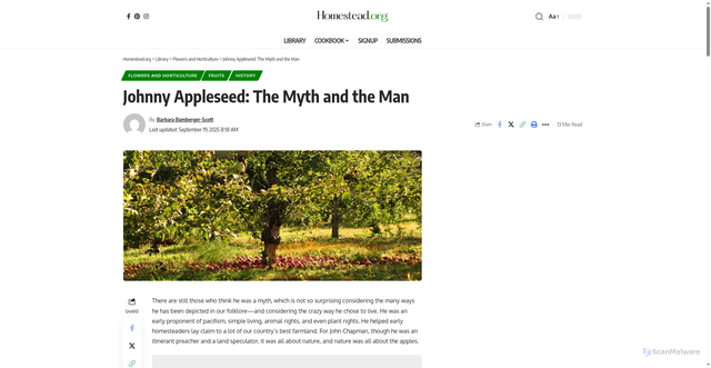 Security scan screenshot of https://www.homestead.org/flowers-horticulture/johnny-appleseed/