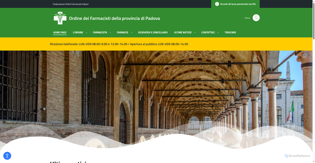 Security scan screenshot of https://www.ordinefarmacistipadova.it