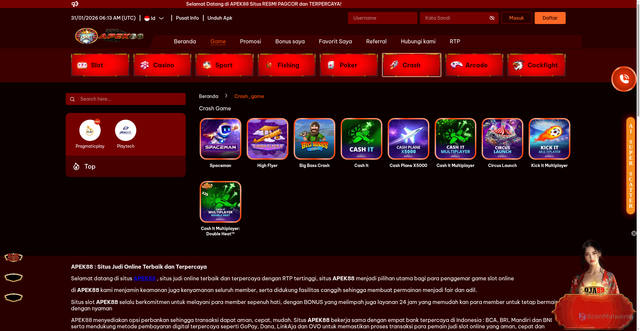 Security scan screenshot of https://apek88-apk2.com/games/crash_game